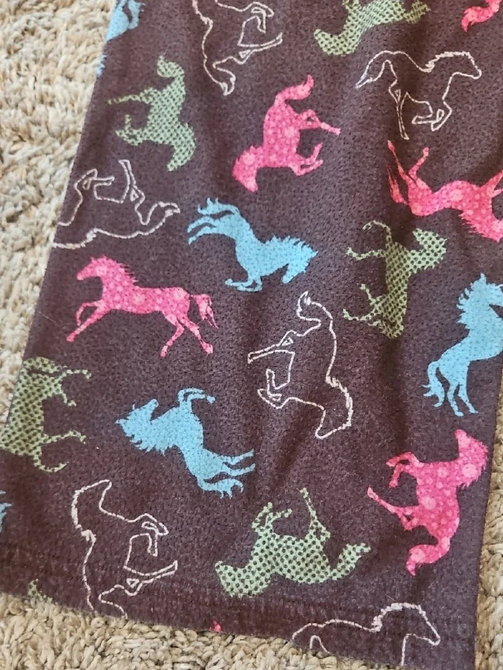 Kids Brown Horse-Print Pajama Pants in Pink Blue Green
